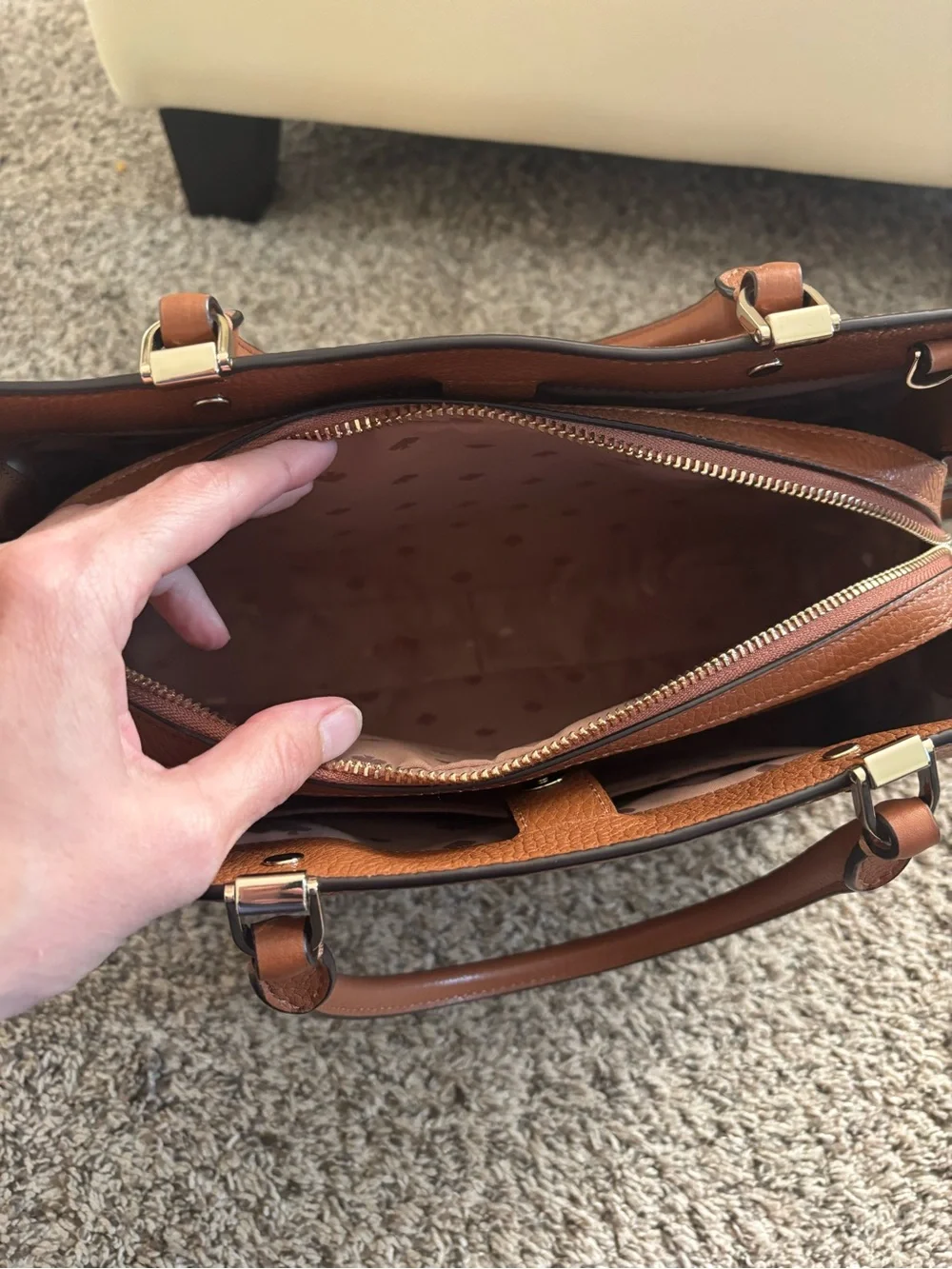 kate spade Brown Pebbled Leather Satchel with Removable Strap